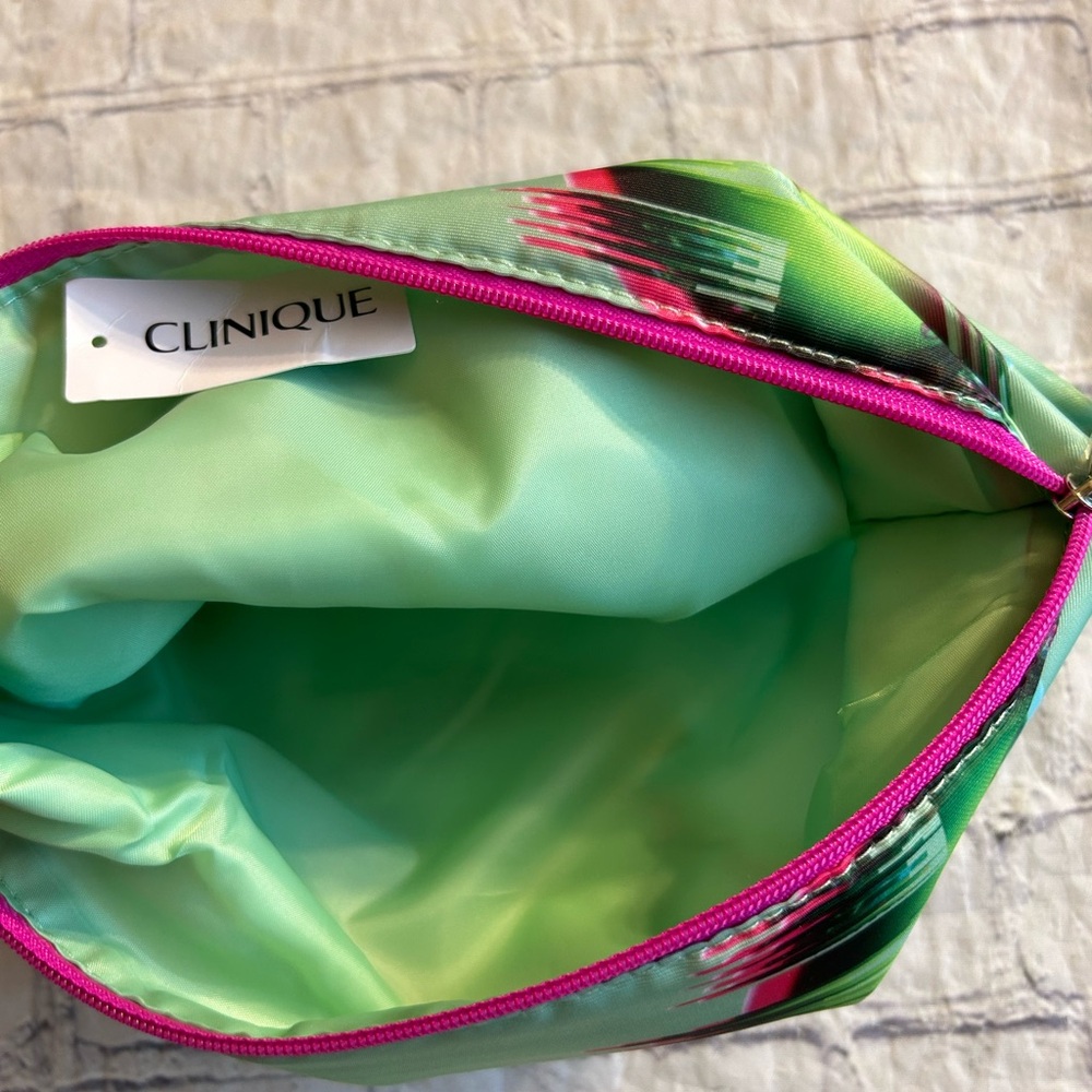 CLINIQUE SILLY PRINT (3) MAKEUP COSMETICS ZIP TOP BAGS GREEN AND PINK - Picture 11 of 12